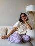 Women summer pajama set Creamy T-shirt + Mauve Flowers Pants